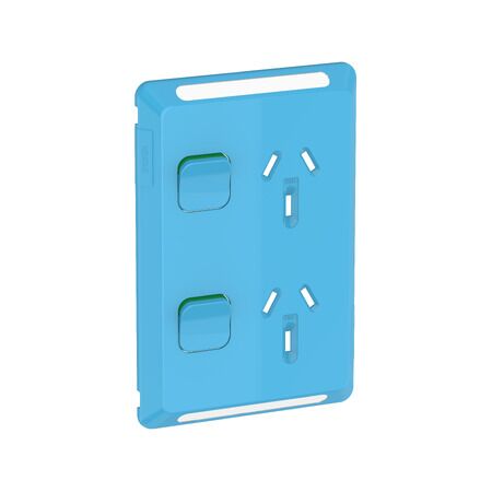 Pro Series, Twin Power Point Skin, Vertical Mount, 250V, 10A, Clip-On - Dark Blue