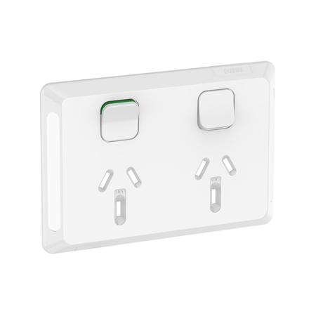 Pro Series, Twin Power Point Skin, Horizontal Mount, 250V, 10A, Clip-On - Extra Vivid White