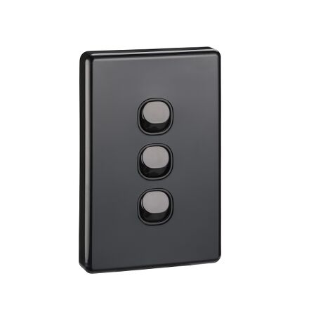 Classic C2000 Series, Flush Switch, 3 Gang, 250VAC, 10A, Vertical - Black