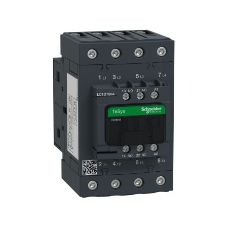 TeSys D, Contactor, TeSys Deca, 4P(4 NO), AC-1, 0 to 440V, 80A, 220V AC 50/60Hz coil