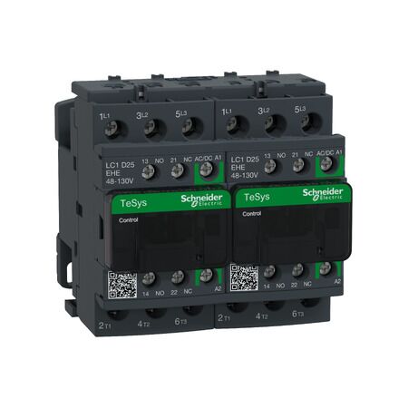 TeSys D, Reversing Contactor, TeSys Deca, 3P(3 NO), AC-3, 0 to 440V, 25A, 48 to 130VAC/DC coil