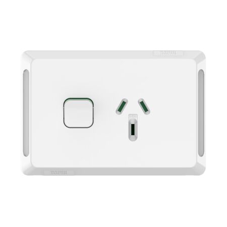 Pro Series, Single Power Point, Double Pole, Horizontal Mount, 250V, 10A - Extra Vivid White