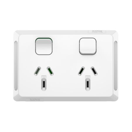 Pro Series, Twin Power Point, Double Pole, Horizontal Mount, 250V, 10A - Extra Vivid White