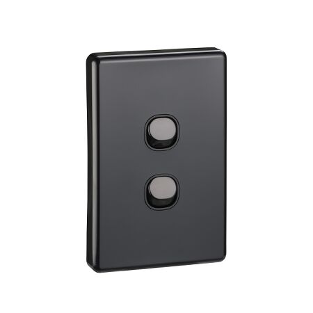Classic C2000 Series, Flush Switch, 2 Gang, 250VAC, 10A, Standard, Vertical - Black