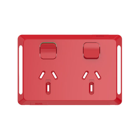 Pro Series, Twin Power Point Skin, Horizontal Mount, 250V, 10A, Clip-On - Red