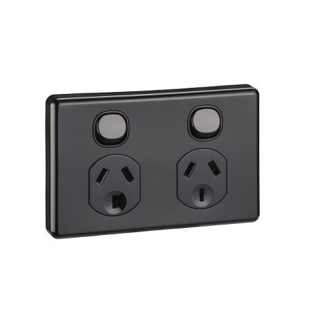 Classic C2000 Series, Switched Socket Outlet, Twin, 250V, 10A, 2 Pole - Black