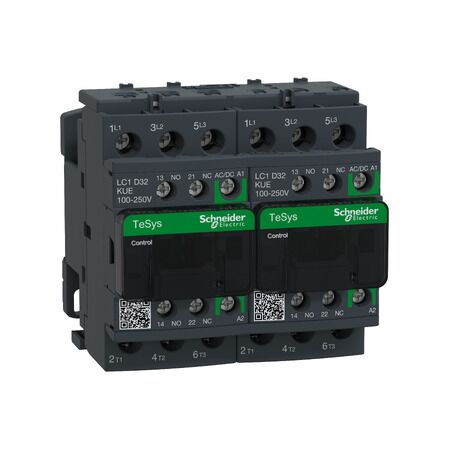 TeSys D, Reversing Contactor, TeSys Deca, 3P(3 NO), AC-3, 0 to 440V, 32A, 100 to 250VAC/DC coil