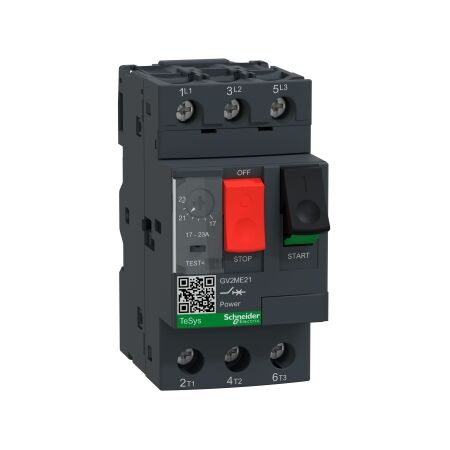 TeSys GV2, Motor circuit breaker, TeSys Deca, 3P, 17 to 23A, thermal magnetic, screw clamp terminals, button control