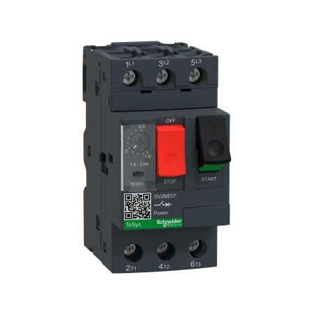 TeSys GV2, Motor circuit breaker, TeSys Deca, 3P, 1.6 to 2.5A, thermal magnetic, screw clamp terminals, button control