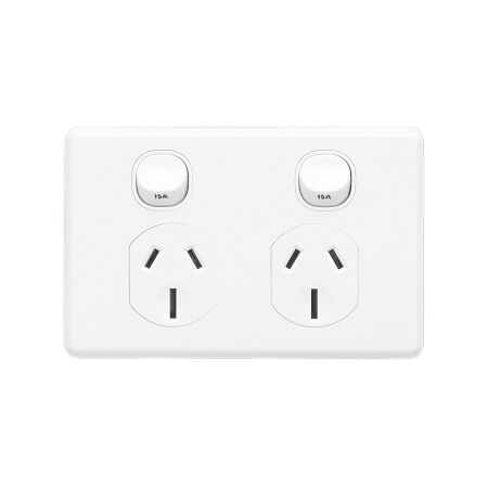 Classic C2000 Series, Switched Socket Outlet, Twin, 250V, 15A - White Electric
