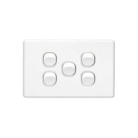Classic C2000 Series, Flush Switch, 5 Gang, 250VAC, 10A, Standard, Horizontal - White Electric