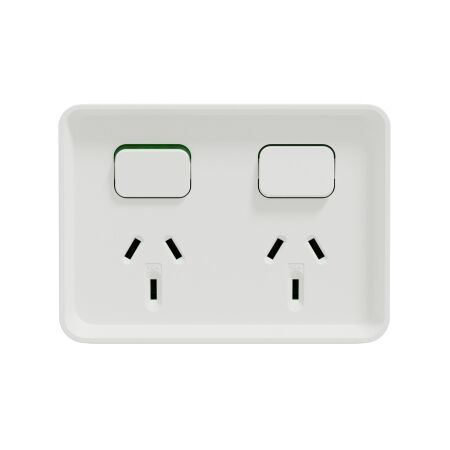 Clipsal Iconic Outdoor, Twin Switched Socket Outlet, Horizontal, 10A, 250V - Extra Vivid White