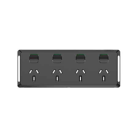 Pro Series, Quad Power Point Skin, Horizontal Mount, 250V, 10A, Clip-On - Black