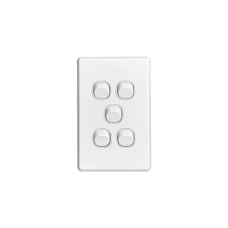 Classic C2000 Series, Flush Switch, 5 Gang, 250VAC, 10A, Standard, Vertical - White Electric