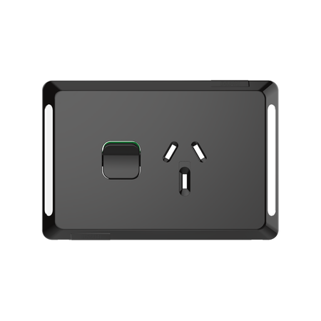 Pro Series, Single Power Point Skin, Horizontal Mount, 250V, 10A, Clip-On - Black