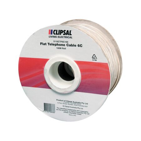 Clipsal Actassi, Telephone Cable, Flat Stranded 6 Core, 100 Metre Roll