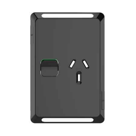 Pro Series, Single Power Point Skin, Vertical Mount, 250V, 10A, Clip-On - Black