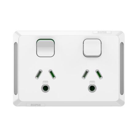 Pro Series, Twin Power Point, Horizontal Mount, Round Earth, 250V, 10A - Extra Vivid White
