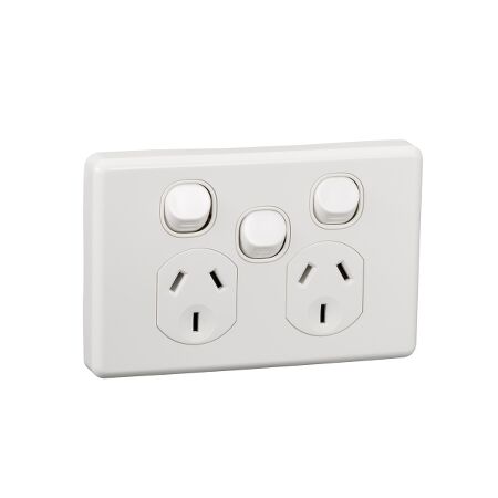 Classic C2000 Series, Switched Socket Outlet, Twin 250V 10A Removable Extra Switch Safety Shutter - White Electric