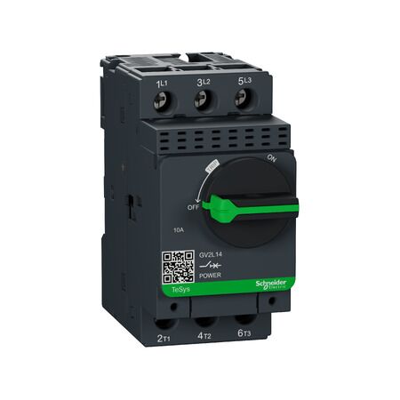 TeSys GV2, Motor circuit breaker, TeSys Deca, 3P, 10A, magnetic, rotary handle, screw clamp terminals