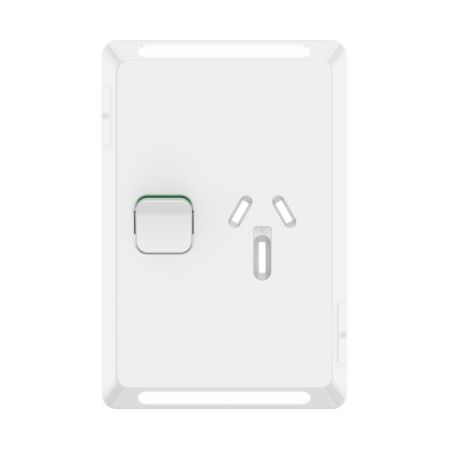 Pro Series, Single Power Point Skin, Vertical Mount, 250V, 15AClip-On - Extra Vivid White