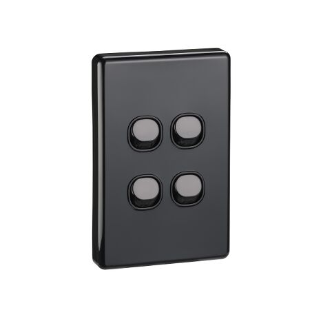 Classic C2000 Series, Flush Switch, 4 Gang, 250VAC, 10A, Standard, Vertical - Black