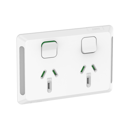 Pro Series, Twin Power Point, Horizontal Mount, 250V, 10A - Extra Vivid White