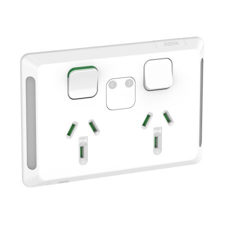 Pro Series, Twin Power Point Skin, Horizontal Mount, Power Indicator, 250V, 10A - Extra Vivid White