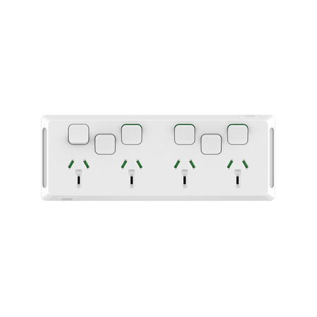 Pro Series, Quad Power Point with 2 extra switches, Horizontal Mount, 250V, 10A, Less Mechanisms - Extra Vivid White