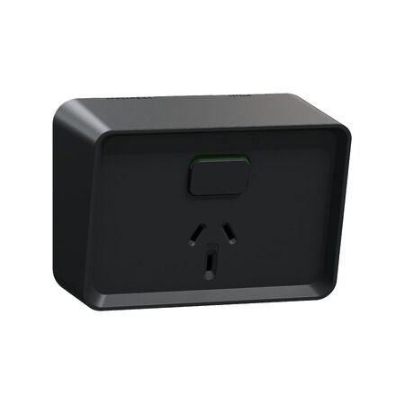 Clipsal Iconic Outdoor, Single Switched Socket Outlet, Horizontal, 10A, 250V - Black