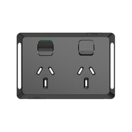 Pro Series, Twin Power Point Skin, Horizontal Mount, 250V, 10A, Clip-On - Black
