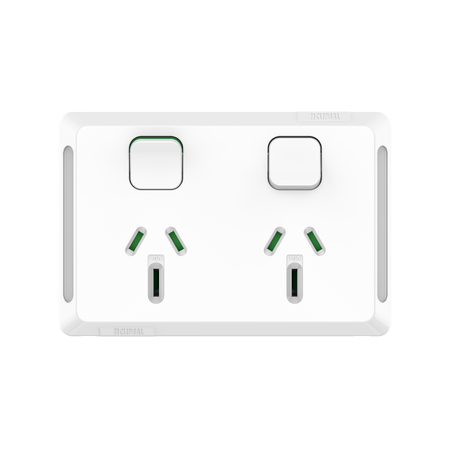 Pro Series, Twin Power Point, Horizontal Mount, 250V, 15A - Extra Vivid White