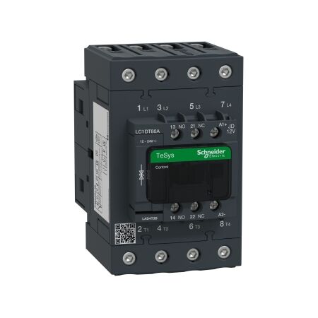 TeSys D, Contactor, TeSys Deca, 4P(4 NO), AC-1, 0 to 440V, 80A, 12V DC standard coil