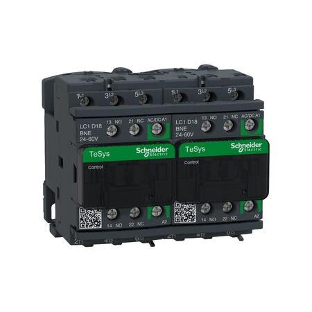 TeSys D, Reversing Contactor, TeSys Deca, 3P(3 NO), AC-3, 0 to 440V, 18A, 24 to 60VAC/DC coil