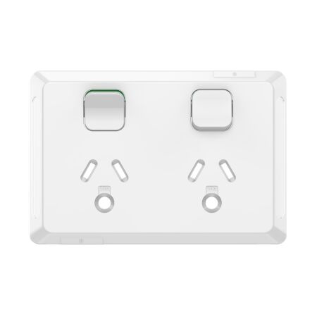 Pro Series, Twin Power Point Skin, Horizontal Mount, Round Earth, 250V, 10A, Clip-On - Extra Vivid White