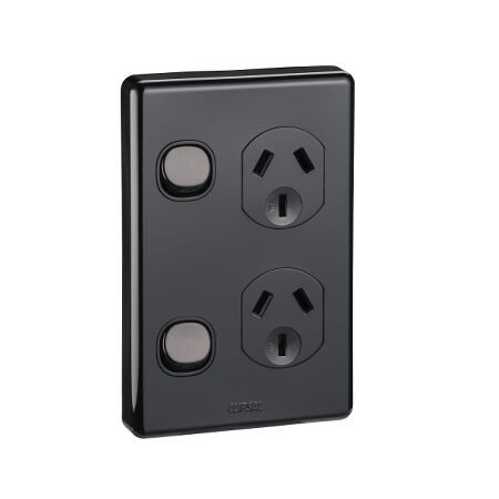 Classic C2000 Series, Switched Socket Outlet, Twin, 250V, 10A, Vertical - Black