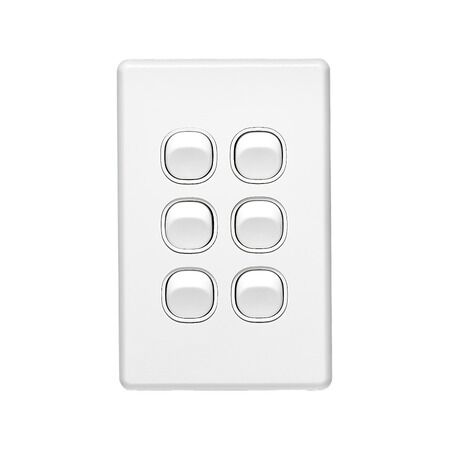 Classic C2000 Series, Flush Switch, 6 Gang, 250VAC, 10A, Standard, Vertical - White Electric
