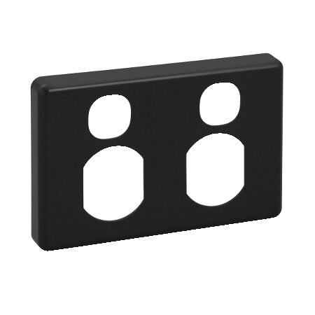Classic C2000 Series, Socket Outlet Cover Plate, Horizontal Mount, for Twin Switched Socket - Black