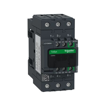 TeSys D, Contactor, TeSys Deca, 3P(3 NO), AC-3/AC-3e, 0 to 440V, 65A, 100-250VAC/DC coil, EverLink