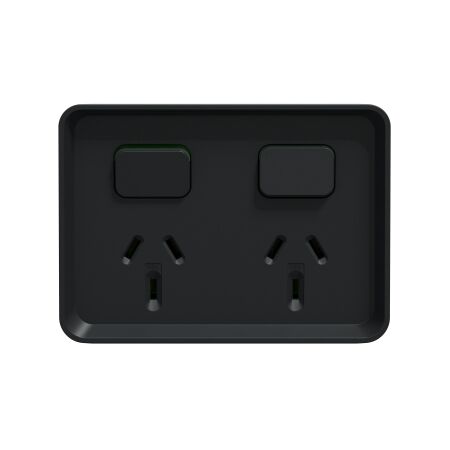 Clipsal Iconic Outdoor, Twin Switched Socket Outlet, Horizontal, 10A, 250V - Black