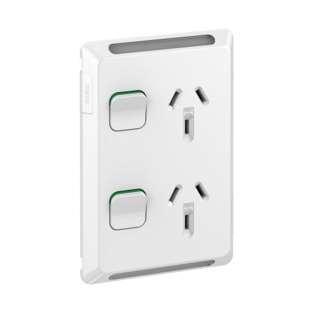 Pro Series, Twin Power Point, Vertical Mount, 250V, 10A - Extra Vivid White