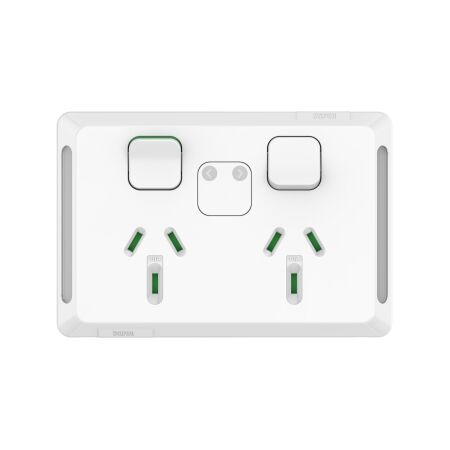 Pro Series, Twin Power Point, Horizontal Mount, Power Indicator 250V, 10A - Extra Vivid White