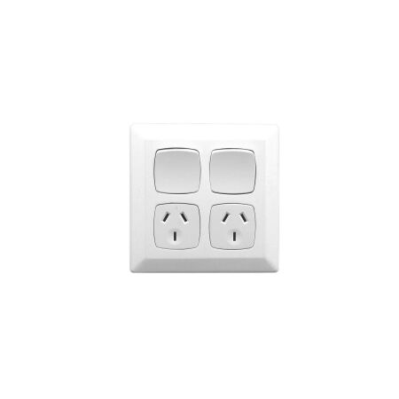 Prestige Series, Socket Switch, Twin 10A Shutter - White Electric
