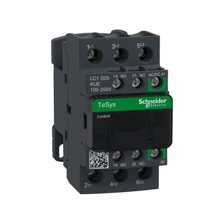 TeSys D, Contactor, TeSys Deca, 3P(3 NO), AC-3/AC-3e, 0 to 440V, 25A, 100 to 250VAC/DC coil