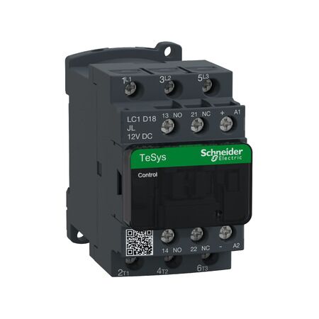 TeSys D, Contactor, 3P(3 NO), AC-3/AC-3e, 0 to 440V, 18A, 12VDC low consumption coil
