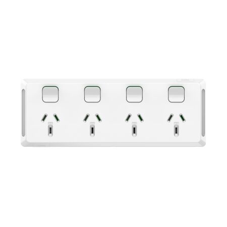 Pro Series, Quad Power Point, Horizontal Mount, 250V, 10A - Extra Vivid White