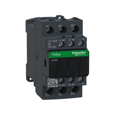 TeSys D, Contactor, 3P(3 NO), AC-3/AC-3e, 0 to 440V, 25A, 12VDC coil