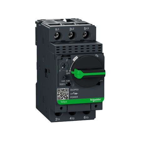 TeSys GV2, Motor circuit breaker, TeSys Deca, 3P, 0.25 to 0.4A, thermal magnetic, screw clamp terminals, rotary handle