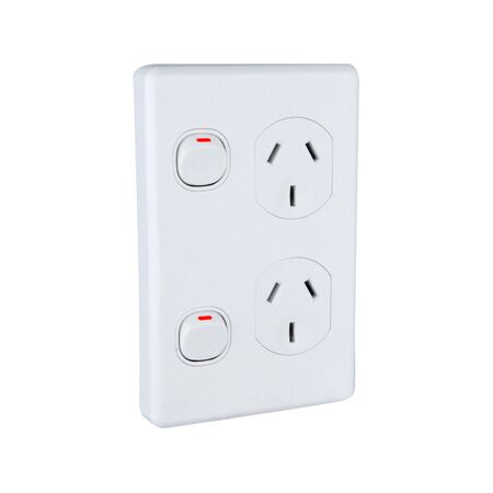 Classic C2000 Series, Switched Socket Outlet, Twin, 250V, 10A, Vertical - White Electric