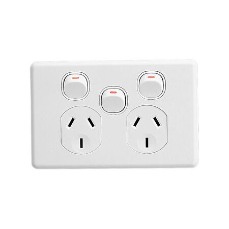 Classic C2000 Series, Switched Socket Outlet, Twin, 250V, 10A, Removable Extra Switch - White Electric